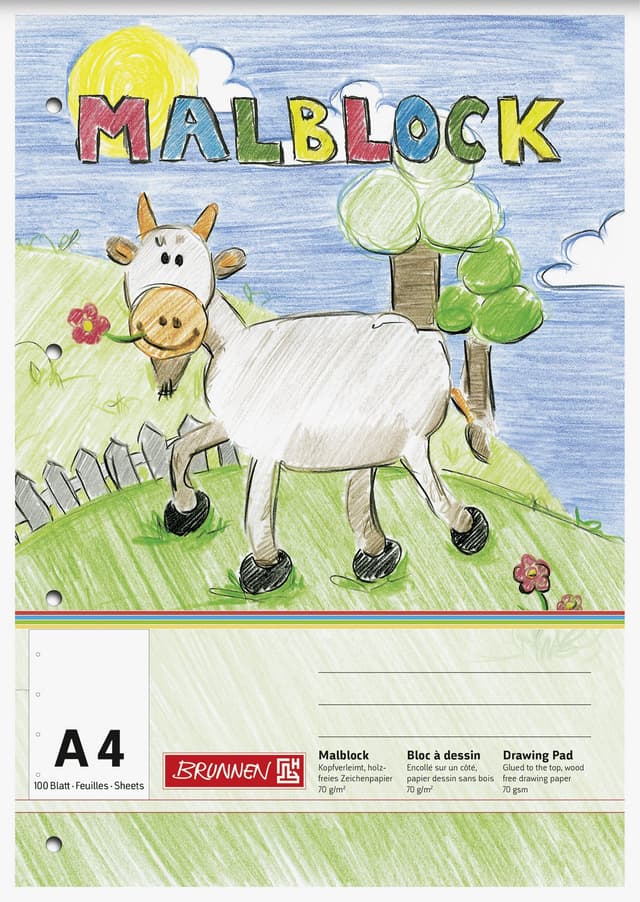 🎨 Brunnen Malblock A4 70g/m² 100 Blatt - 4-fach gelocht 🖌️