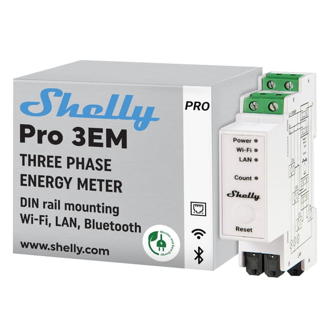 Shelly Pro 3EM (120A) | WLAN & LAN DIN-Schiene 3-Phasen Energiezähler 🌞🏭