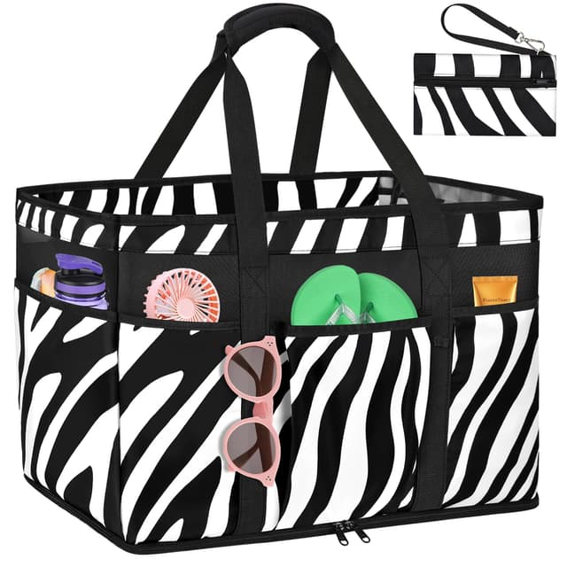 LUROON Strandtasche XXL Familie mit Reißverschluss, Badetasche Große Damen Faltbare Badetasche XXL Familie Leicht Beach Bag Schwimmbadtasche für Strand Pool Picknick Reisen 50 * 35 * 20cm Zebra 🏖️
