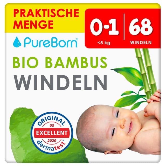 👶🌿 PureBorn 68 Windeln Größe 1 (0-5 kg) - Ultra-Saugfähig, Hypoallergen, Weich & Sanft 🌿👶