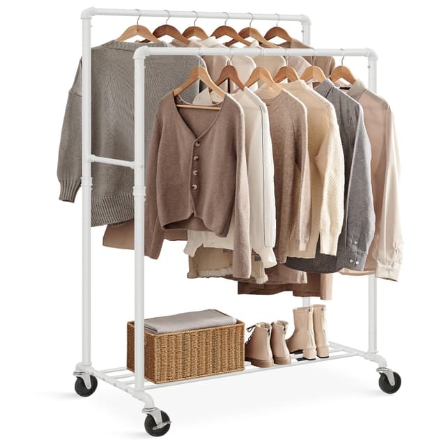 SONGMICS Kleiderständer mit 2 Kleiderstangen und Ablage - Industrie-Design - Weiß HSR060W01 🌟