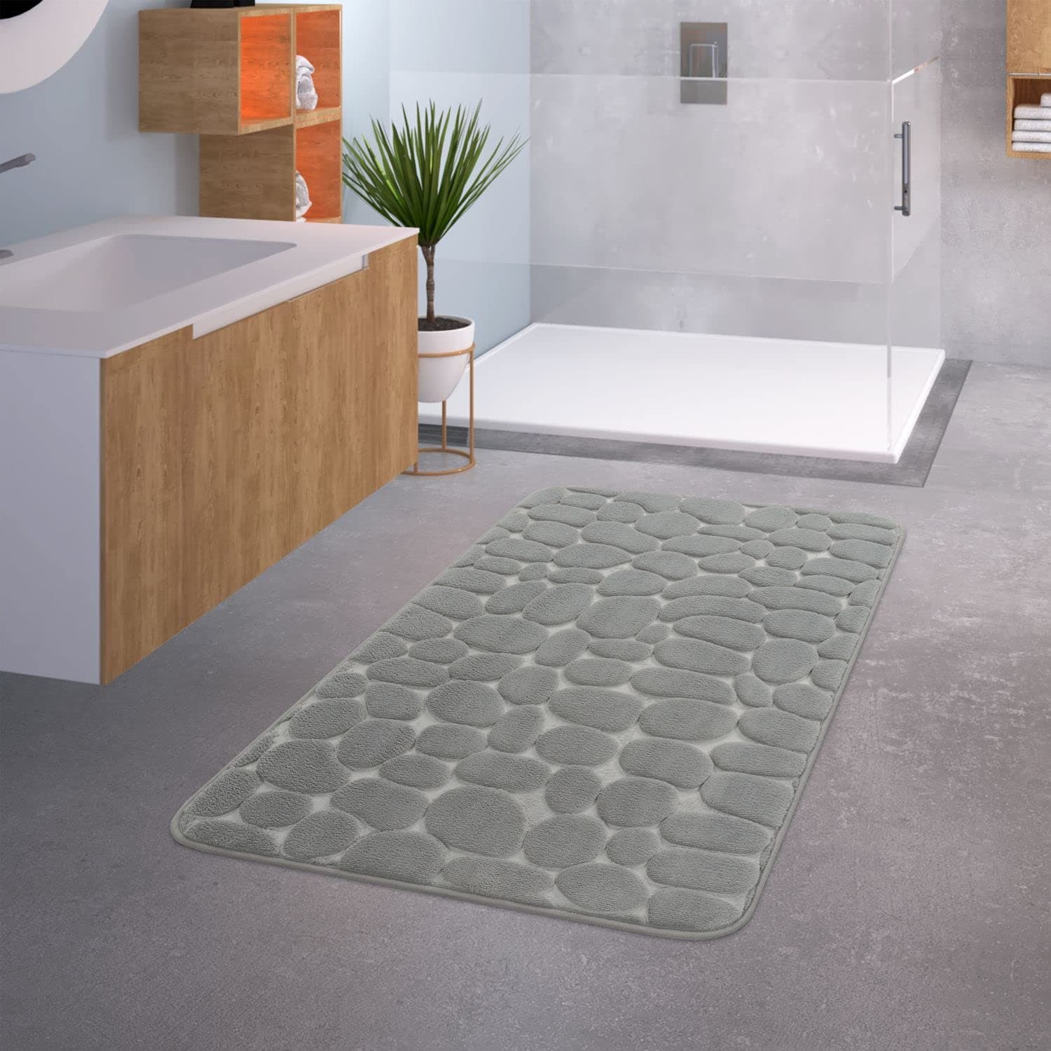 🛁 TT Home Badezimmer Badematte Duschmatte 🚿 rutschfest Waschbar Memory Schaum Stein Muster 65x120 cm Grau 5