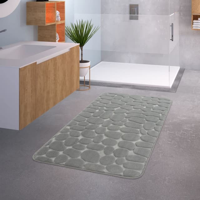 🛁 TT Home Badezimmer Badematte Duschmatte 🚿 rutschfest Waschbar Memory Schaum Stein Muster 65x120 cm Grau 5