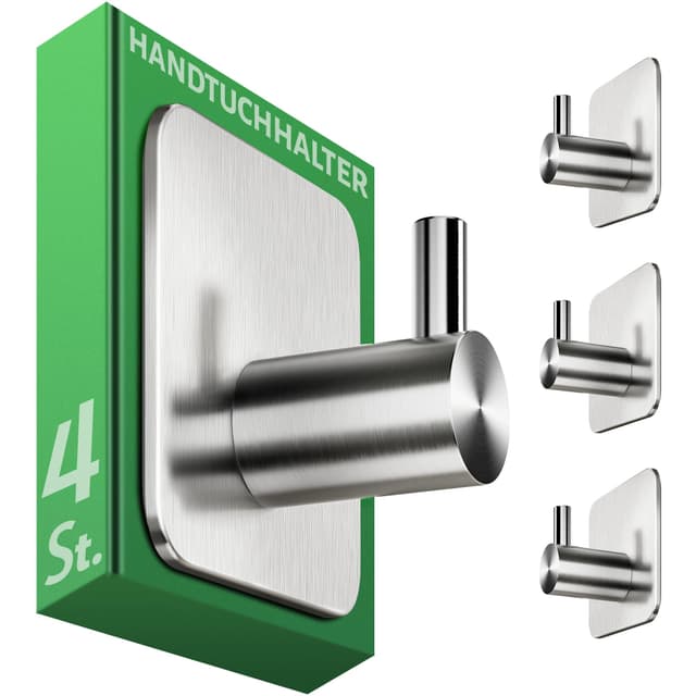 🛁🔗 4er Pack Handtuchhaken ohne Bohren aus Edelstahl - Extra starke selbstklebende Haken für Badezimmer