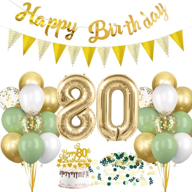 HUKUMA 80 Geburtstag Deko - Salbeigrüne Deko 80.Geburtstag für Frauen und Männer 🎈🎉