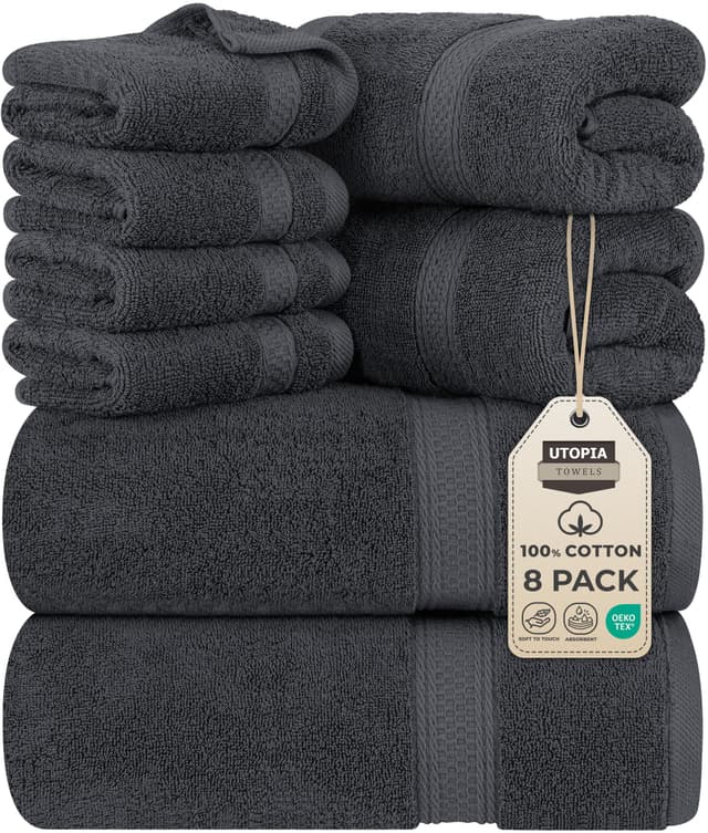 🛁 Utopia Handtücher Set - 8-teilig mit Baumwolle & Aufhänger 🚿