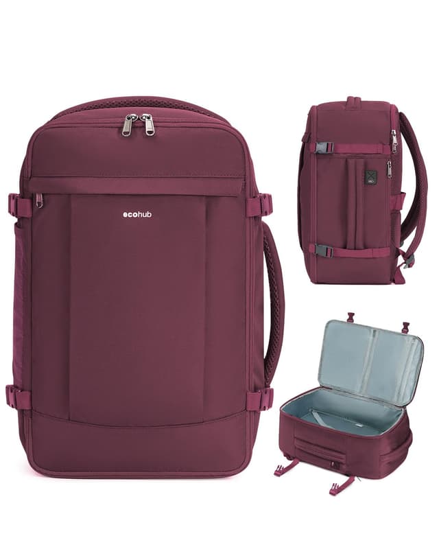 ECOHUB 30L Handgepäck Rucksack Flugzeug Diebstahlsicher für EasyJet Handgepäck 45x36x20 3D Laptop Reiserucksack Recycelt Wasserdicht Rot