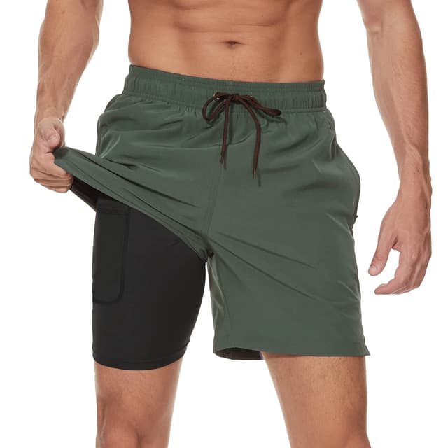 Arcweg Herren Badehose 2 in 1 🩳 Atmungsaktiv Elastisch XL Militärgrün