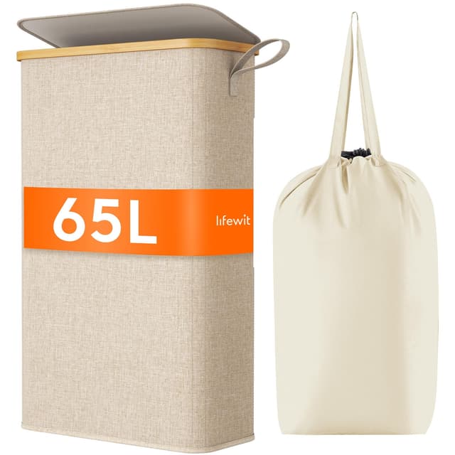🧺 Lifewit 65L Wäschekorb Schmal mit Deckel, Faltbarer Wäschesammler 🌟