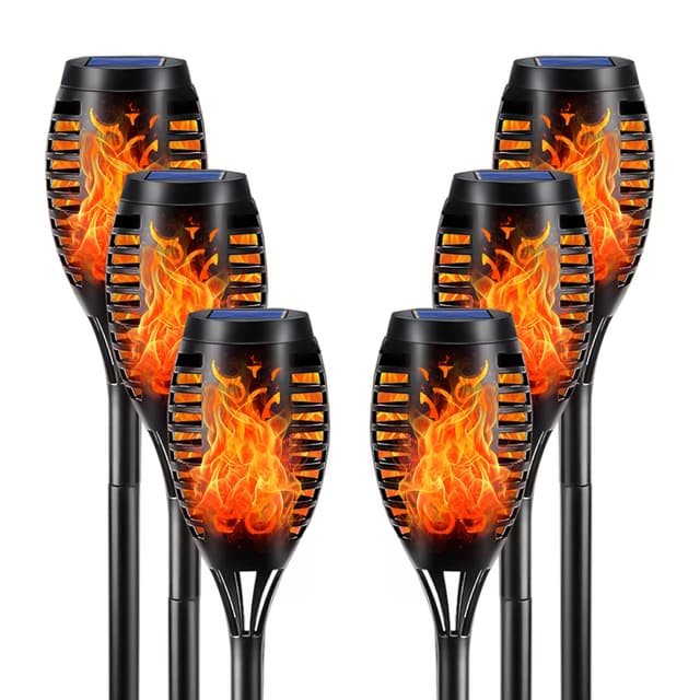 🔥🌞 LQWELL® Solarleuchten Solar Fackellicht für Außen Garten 6 Stück 12 LED Solarlampe 🌞🔥