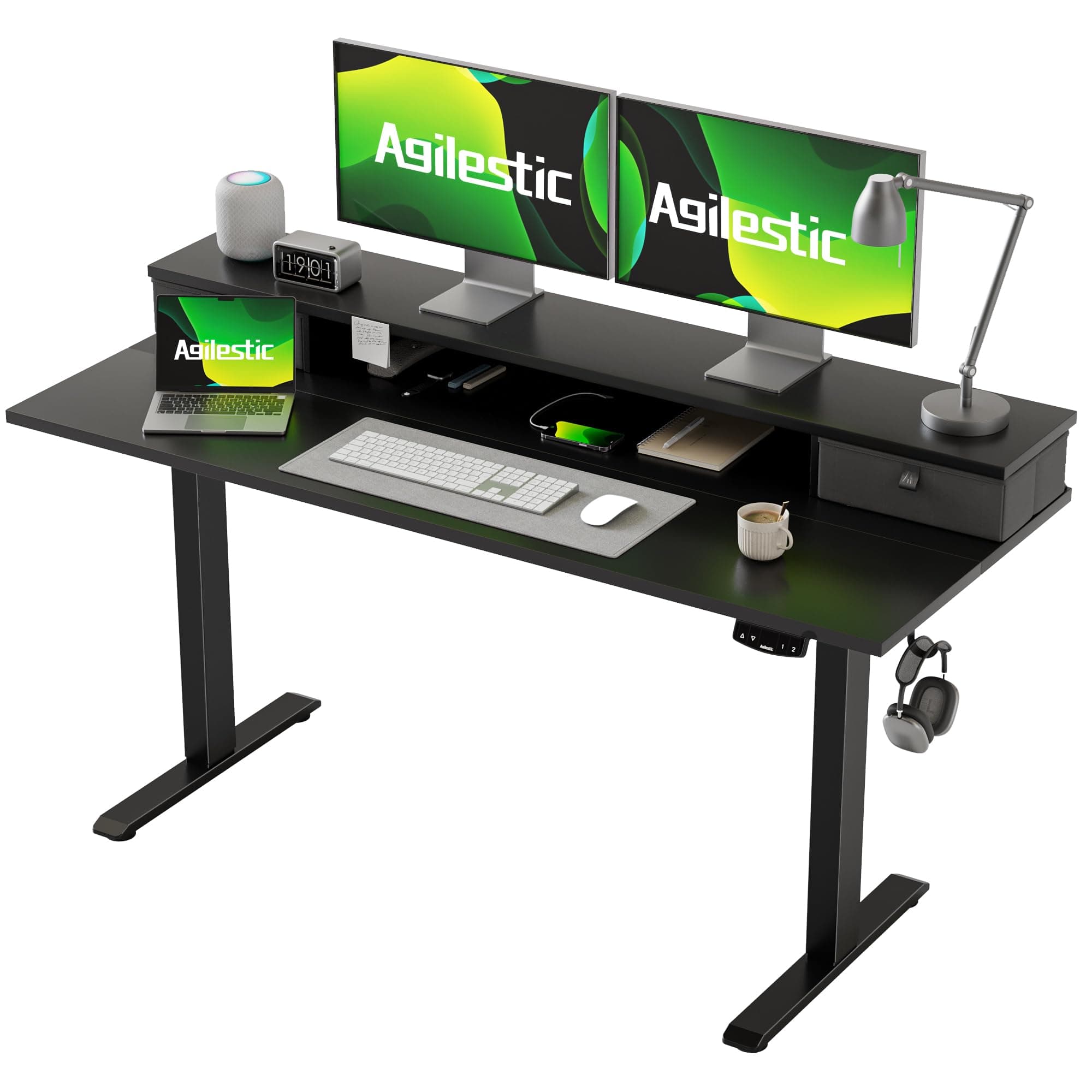 🌟 Super Angebot: Agilestic Höhenverstellbarer Schreibtisch mit 2 Schubladen
