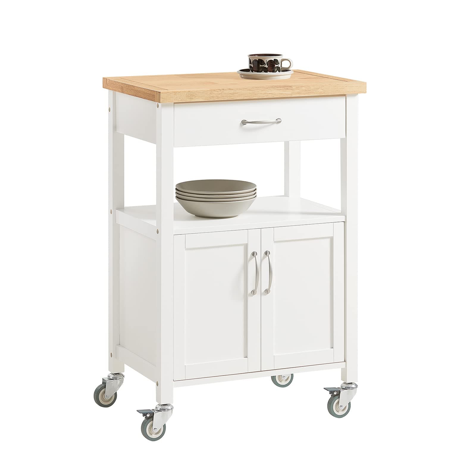 🌟 SoBuy Küchenwagen mit Arbeitsplatte Servierwagen mit Rollen Beistelltisch Holz Rollwagen Küchenregal stehend Weiß