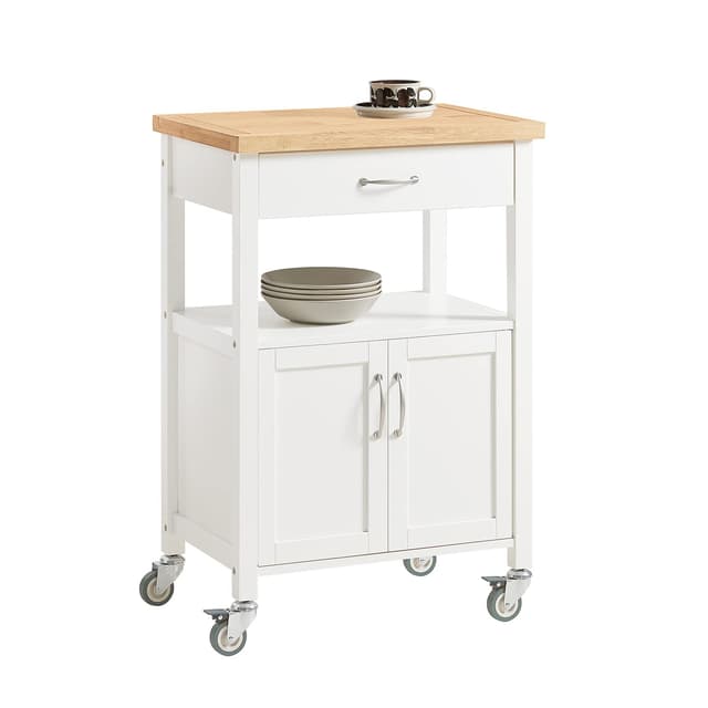 🌟 SoBuy Küchenwagen mit Arbeitsplatte Servierwagen mit Rollen Beistelltisch Holz Rollwagen Küchenregal stehend Weiß