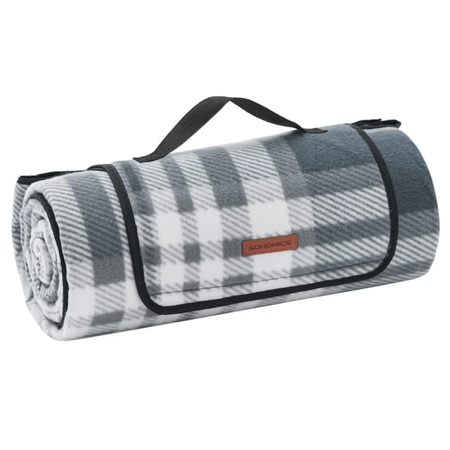 🧺 SONGMICS Picknickdecke 200 x 200 cm 🌳 Wasserdicht und faltbar 🏖️ Grau-Weiß GCM61GW