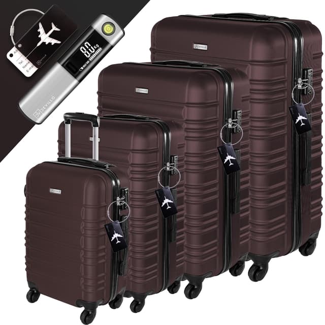 Devillo® Hartschalenkofferset Kofferset 4tlg. S-M-L-XL, Braun 🧳 - Hard Shell Trolley Koffer Reisekoffer 🧳
