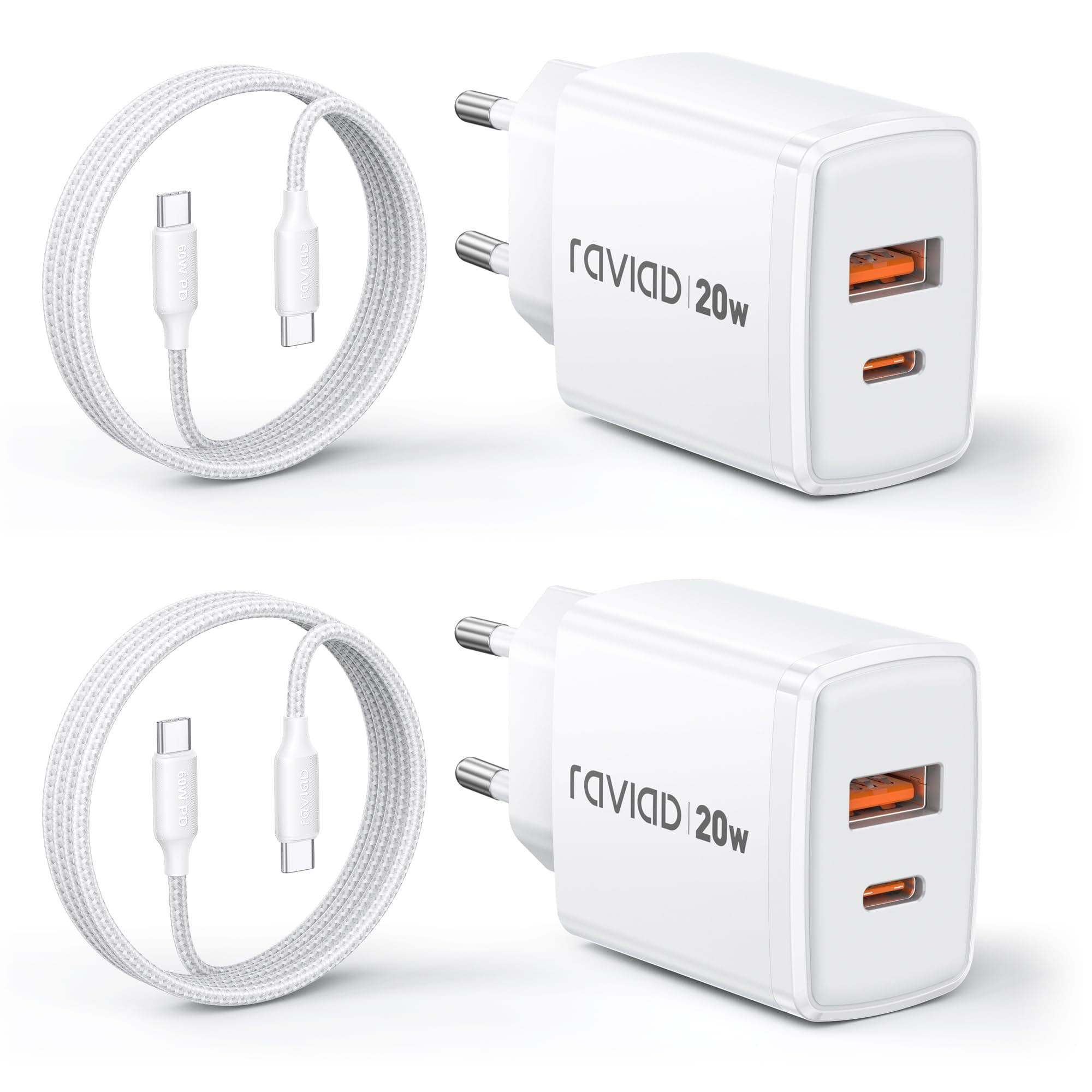 RAVIAD 20W USB C Ladegerät 2-Pack mit 2M Kabel 📱🔌🔋