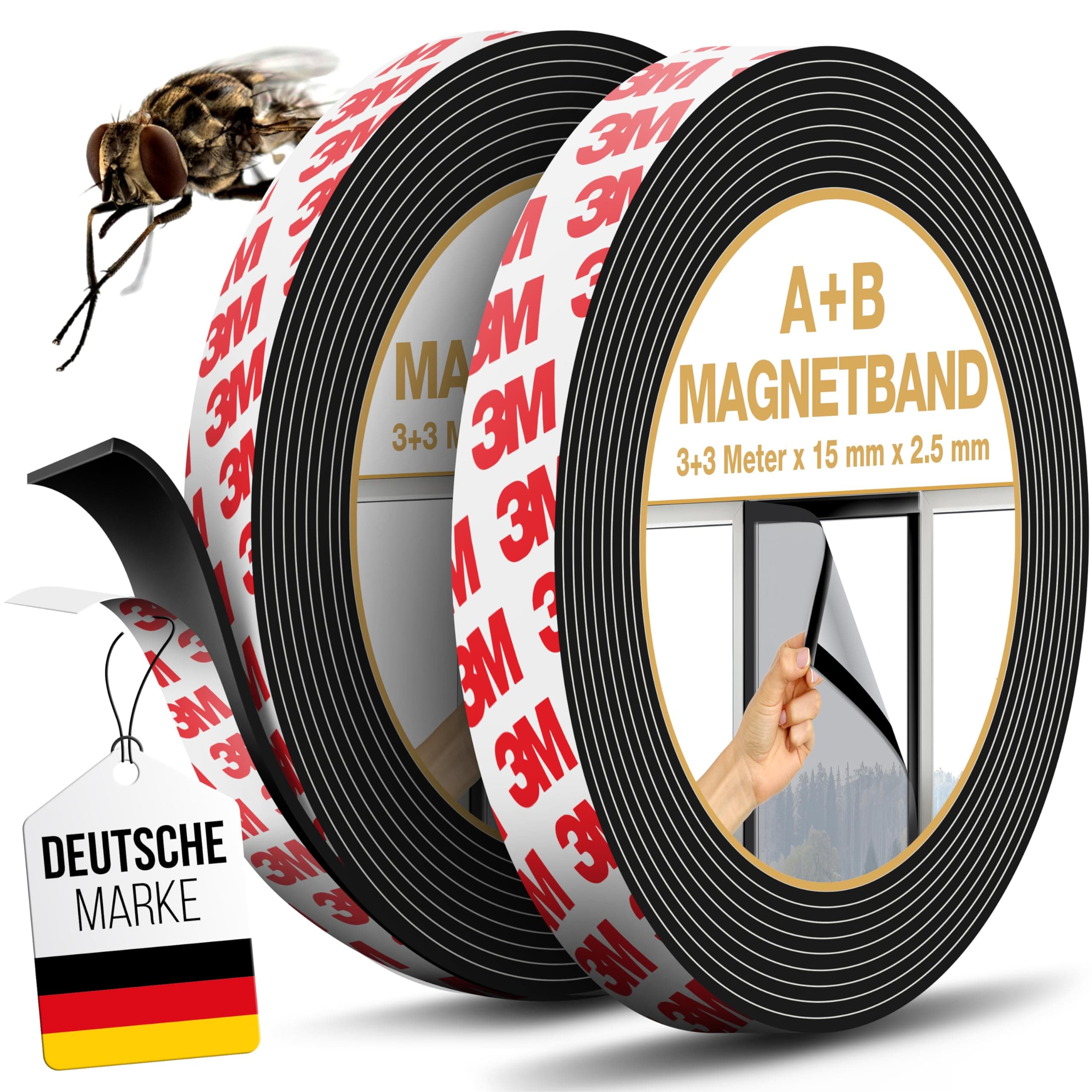 MYMIND® Magnetband A+B Selbstklebend [Extra Stark] für Fliegengitter & Vorhänge mit 3M Kleber - Magnetisches Klebeband