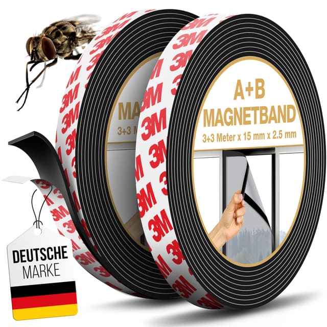 MYMIND® Magnetband A+B Selbstklebend [Extra Stark] für Fliegengitter & Vorhänge mit 3M Kleber - Magnetisches Klebeband