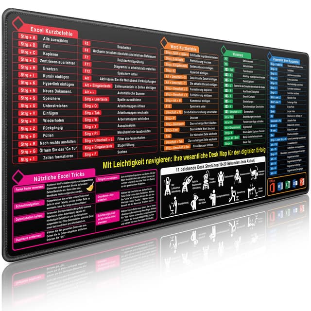 Mauspad XXL, Excel Shortcuts Mousepad Deutsch 900 x 400mm