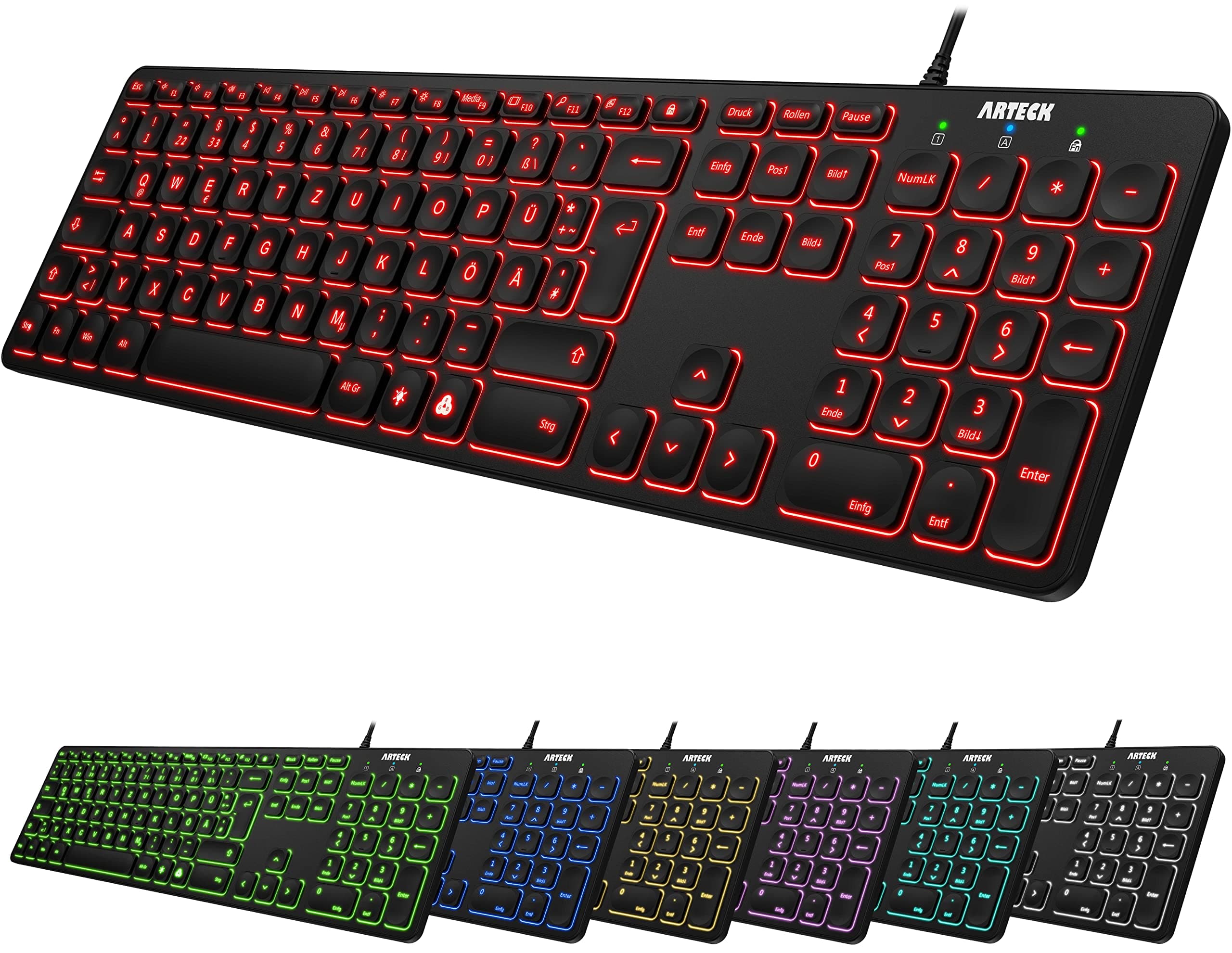 Arteck USB Tastatur mit Hintergrundbeleuchtung 7 Farben