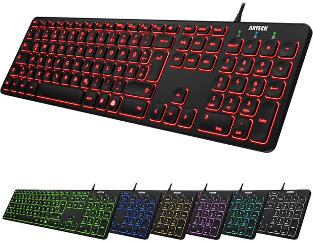 Arteck USB Tastatur mit Hintergrundbeleuchtung 7 Farben