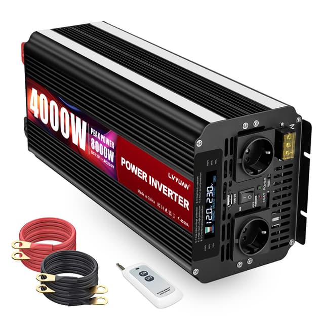 Yinleader Wechselrichter 12V 230V 4000W /8000W Spannungswandler 12V 220V LCD AC-Netzkabelanschluss USB ⚡️🔌