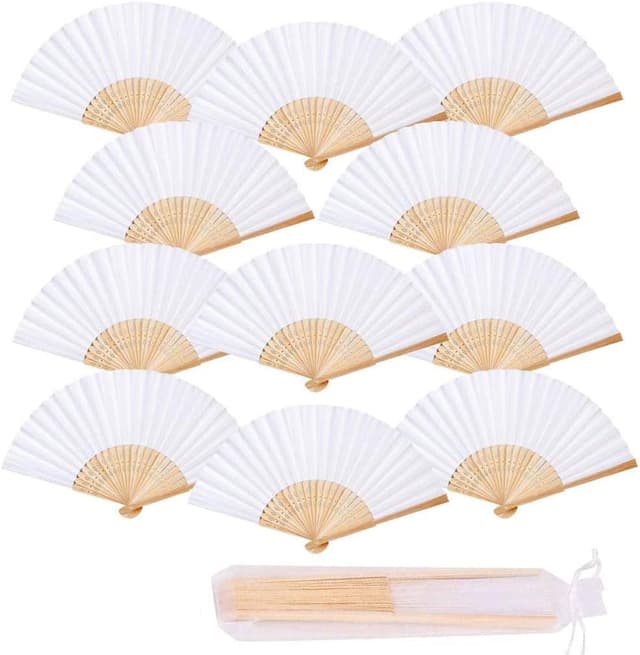 🎉 iZoeL 12 STK Handfächer Weiß Fächer Hochzeit Papierfächer Hochzeitsfächer