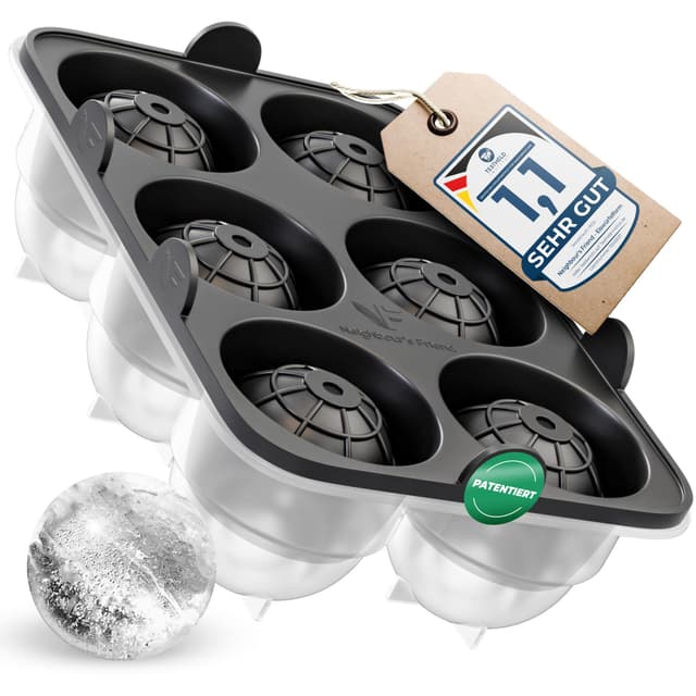 🍹🥃 Nachbars Freund Patentierte Eiskugelform XL - Große Eiswürfelform rund Platinsilikon