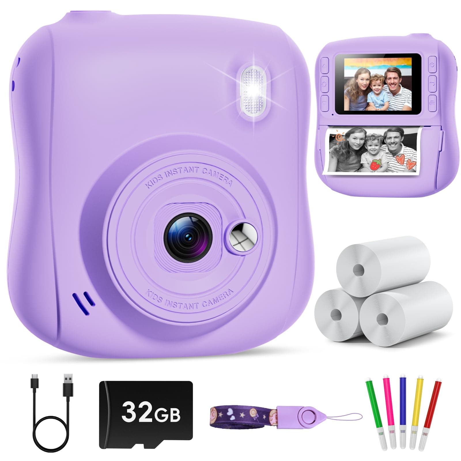 Hangrui Kinderkamera Sofortbildkamera, 14MP Sofortbildkamera Kinder mit 32G Karte & Druckpapier 📸