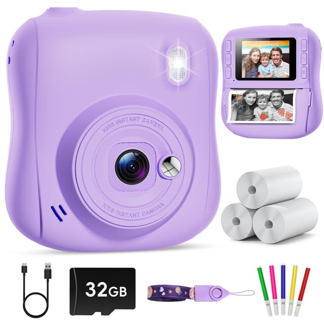 Hangrui Kinderkamera Sofortbildkamera, 14MP Sofortbildkamera Kinder mit 32G Karte & Druckpapier 📸