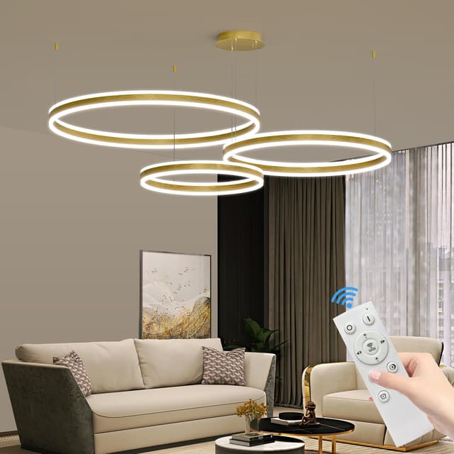 Mikeru LED Pendelleuchte 3 Ringe 🌟 40+60+80cm Esszimmer Hängend Dimmbar Memoryfunktion