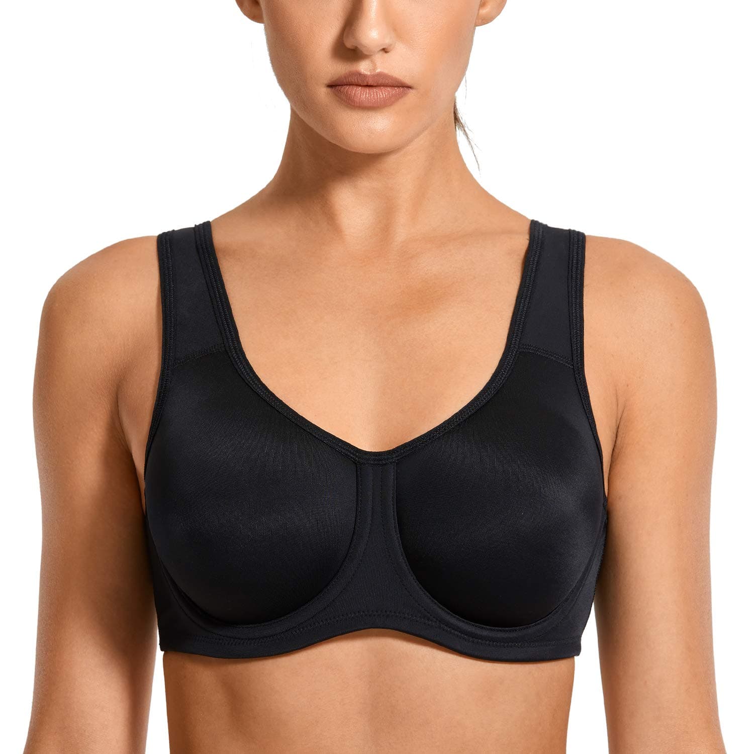 🌟 SYROKAN Damen Starker Halt Sports BH 85H Schwarz 🌟