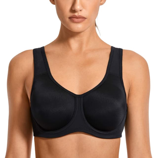 🌟 SYROKAN Damen Starker Halt Sports BH 85H Schwarz 🌟
