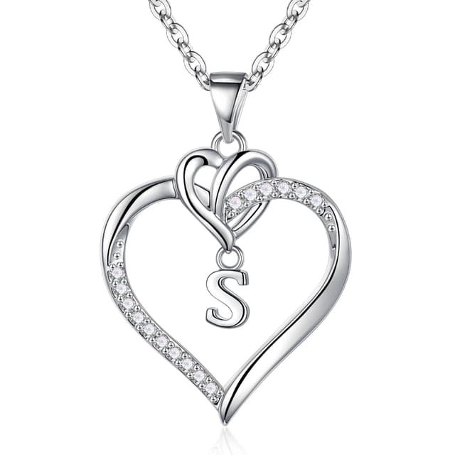TINGN Kette Herz Damen Halskette Gold Silber, 14K Gold/Weißgold Vergoldet Herz Zirkonia Anhänger Buchstaben Kette Damen