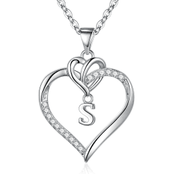 TINGN Kette Herz Damen Halskette Gold Silber, 14K Gold/Weißgold Vergoldet Herz Zirkonia Anhänger Buchstaben Kette Damen