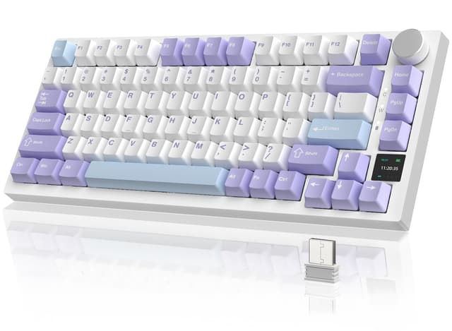 YINDIAO Ajazz AK820PRO Mechanische Tastatur mit TFT Smart Display & Knopf (Lila)