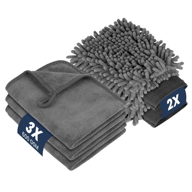 🚗 flintronic Autopflege Set 5 Stück: Trockentuch & Waschhandschuh 🧼