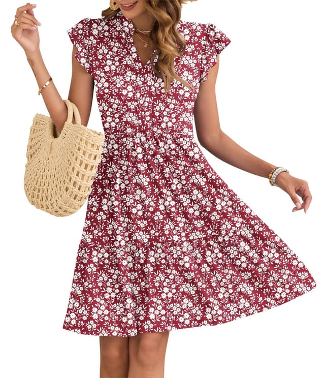 🌺 AUSELILY Damen Sommerkleid V-Ausschnitt Kleider 🌼 Rüschen Ärmel Minikleid