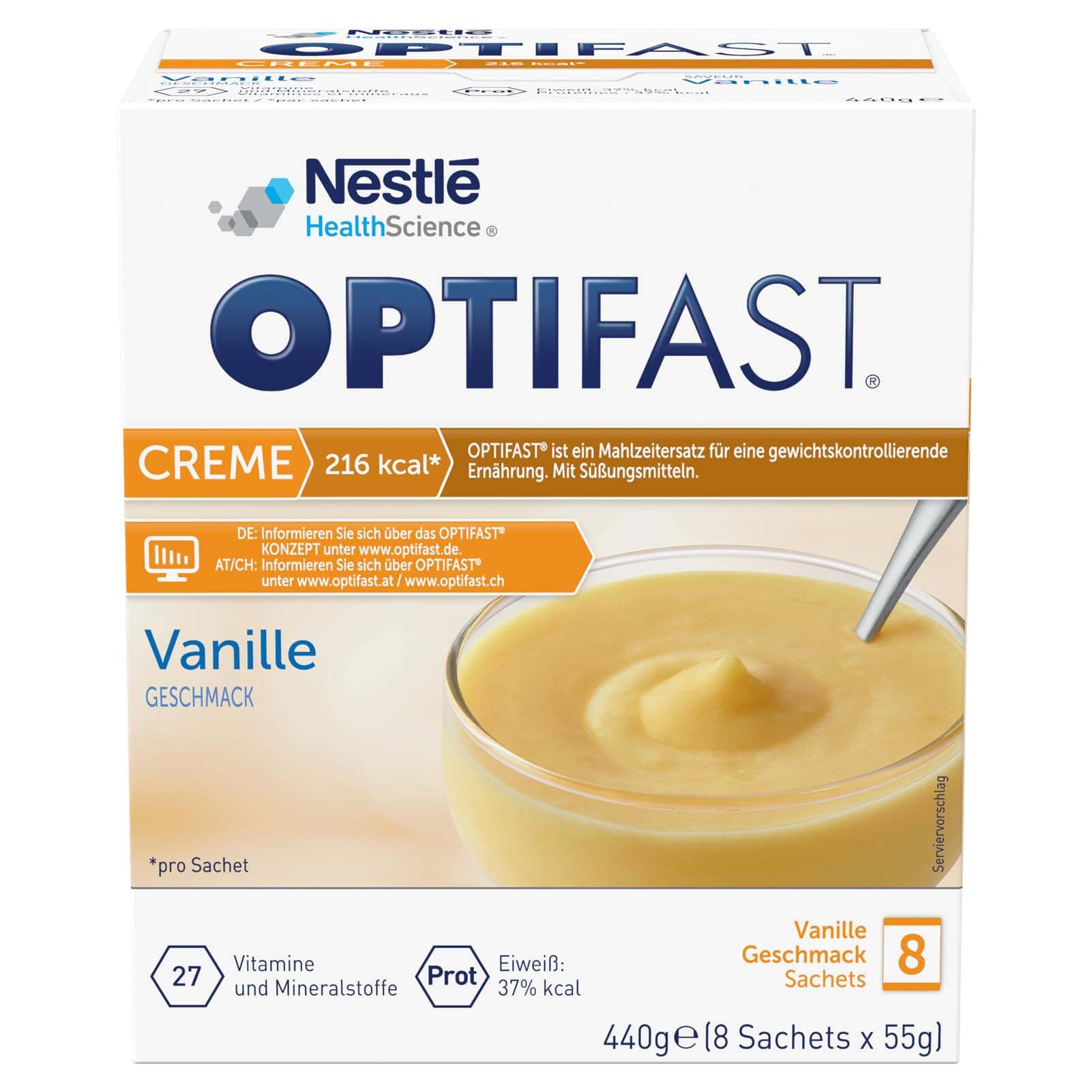 OPTIFAST Diät Creme Vanille zum Abnehmen 🍦 | Eiweißreicher Mahlzeitenersatz | Schnell zubereitet und lecker 🍨 | 8 x 55g