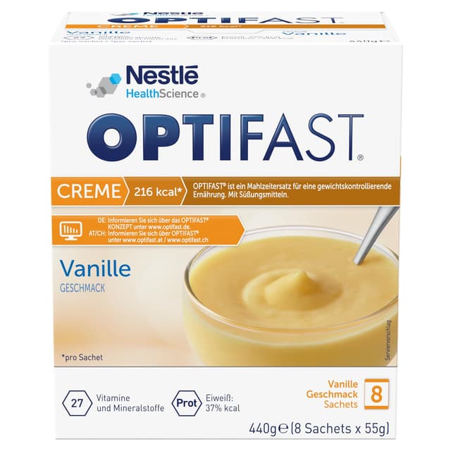 OPTIFAST Diät Creme Vanille zum Abnehmen 🍦 | Eiweißreicher Mahlzeitenersatz | Schnell zubereitet und lecker 🍨 | 8 x 55g