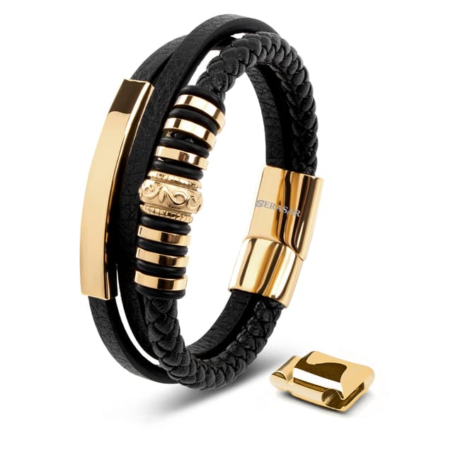 🎁 SERASAR Premium Lederarmband für Männer | Magnetverschluss aus Edelstahl | Geschenkidee 20cm Shine Gold
