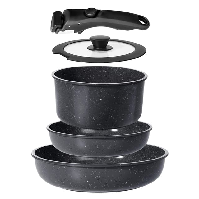 🍳🔥 GiPP Keramik Topfset 5-Teilig mit Abnehmbarer Griff - Topfset Induktion Kochtopf Set