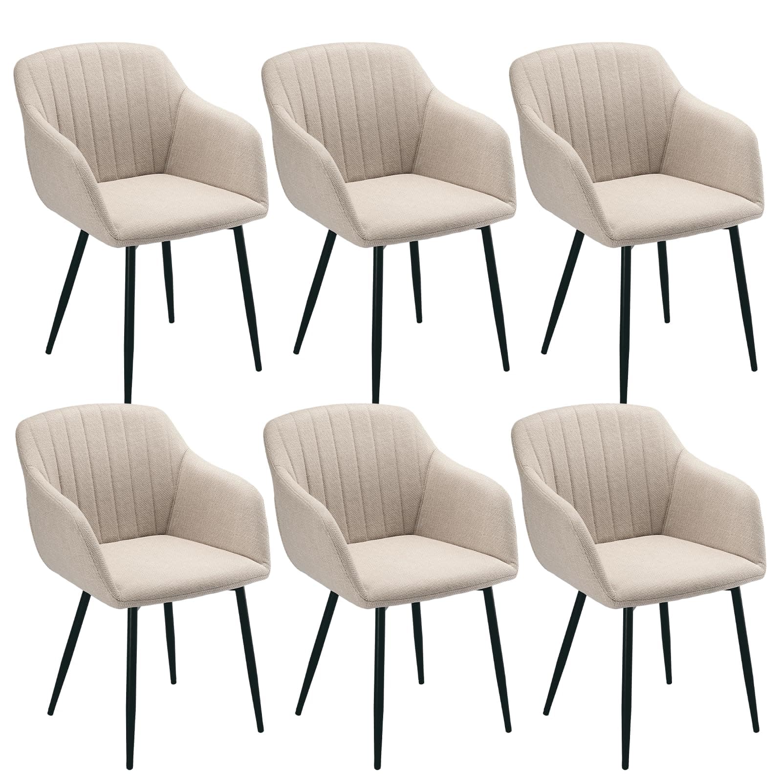 Goeurvant Esszimmerstühle 6er Set Beige mit Armlehnen