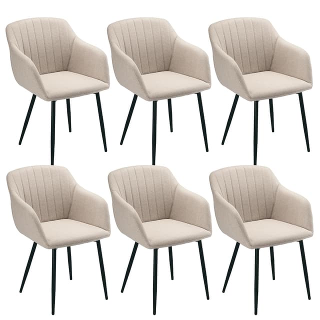 Goeurvant Esszimmerstühle 6er Set Beige mit Armlehnen