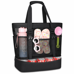 🏖️ RAINSMORE Strandtasche XXL Familie mit Reißverschluss 42L Badetasche Damen Groß Beach Bag mit Wasserdichter Tasche für Shopper Strand Pool Picknick Fitnessstudio