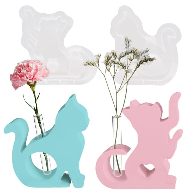 🌟 2 Stück Silikonformen Gießformen Katze Reagenzglasvasenform 3D Epoxidharz Silikon Kerzen Formen 🌟