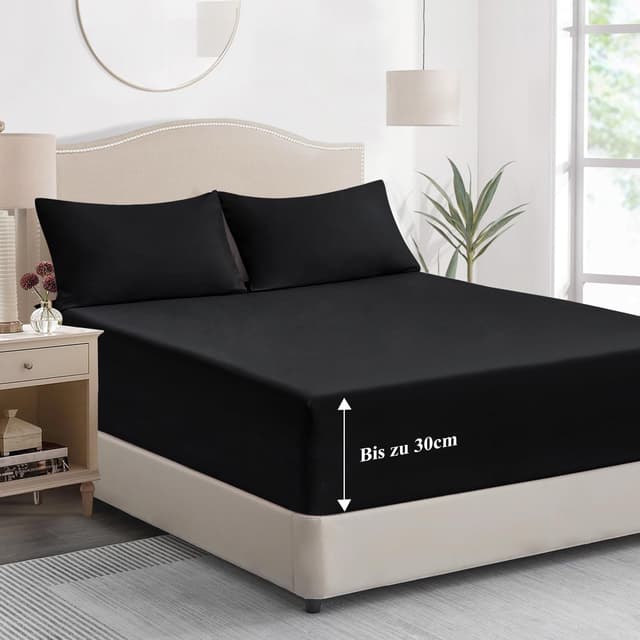 Tifschlaf Spannbettlaken 160x200cm Schwarz Bettlaken - Spannbetttuch 160x200 🛏️