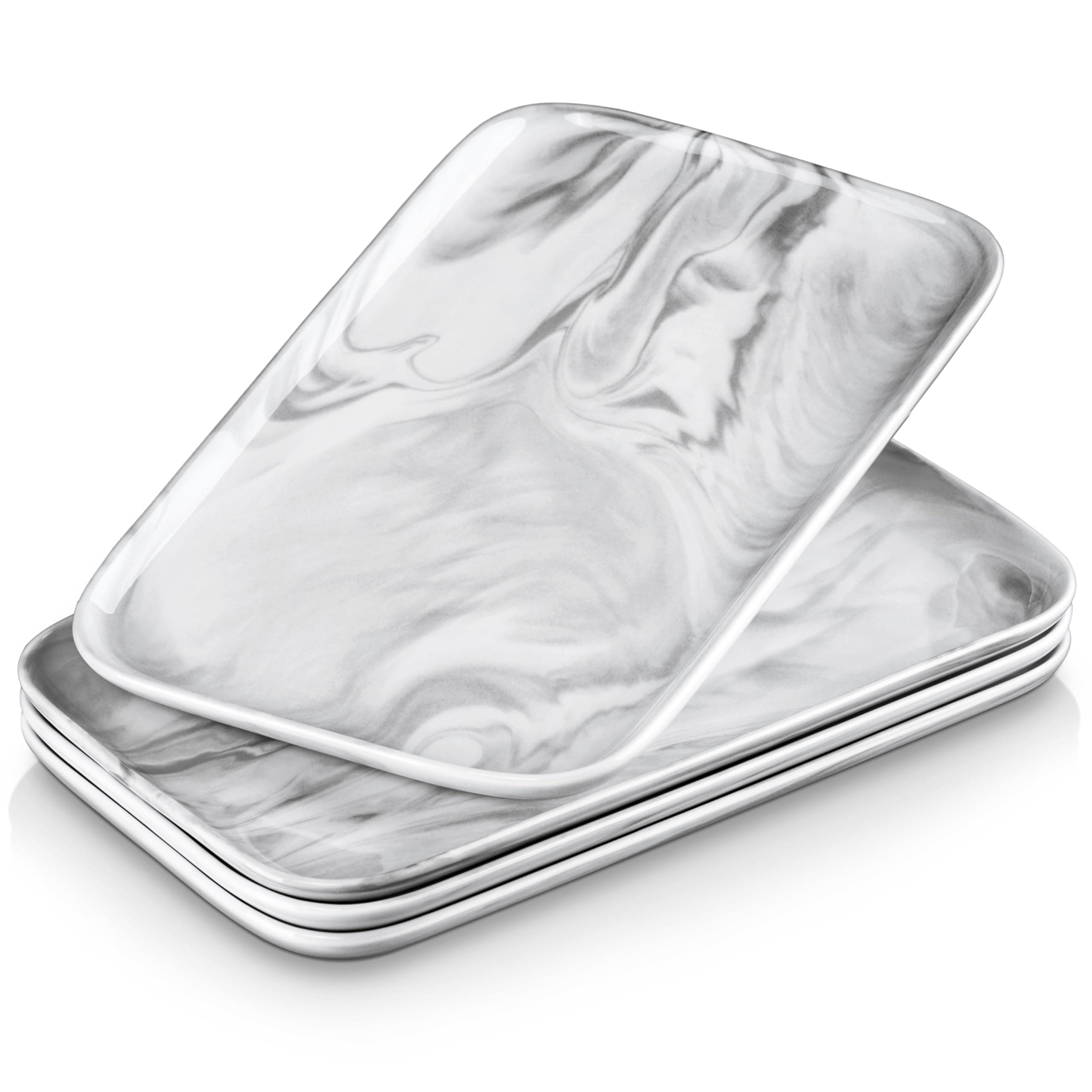 🎉🍰 MALACASA Servierplatte Porzellan, 4-teiliges Set, Rechteckig 30 x 18 cm Weiß (Marmorgrau)