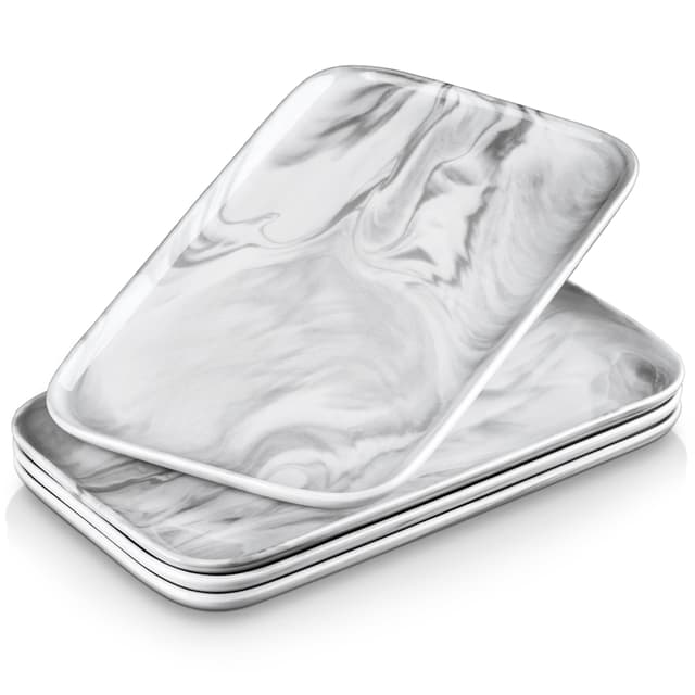 🎉🍰 MALACASA Servierplatte Porzellan, 4-teiliges Set, Rechteckig 30 x 18 cm Weiß (Marmorgrau)