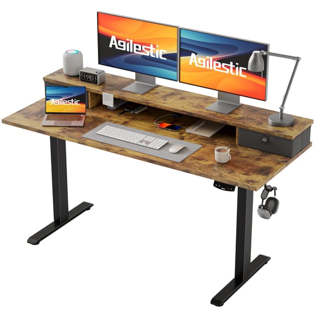 🌟Sonderangebot! Agilestic Höhenverstellbarer Schreibtisch mit 2 Schubladen🌟